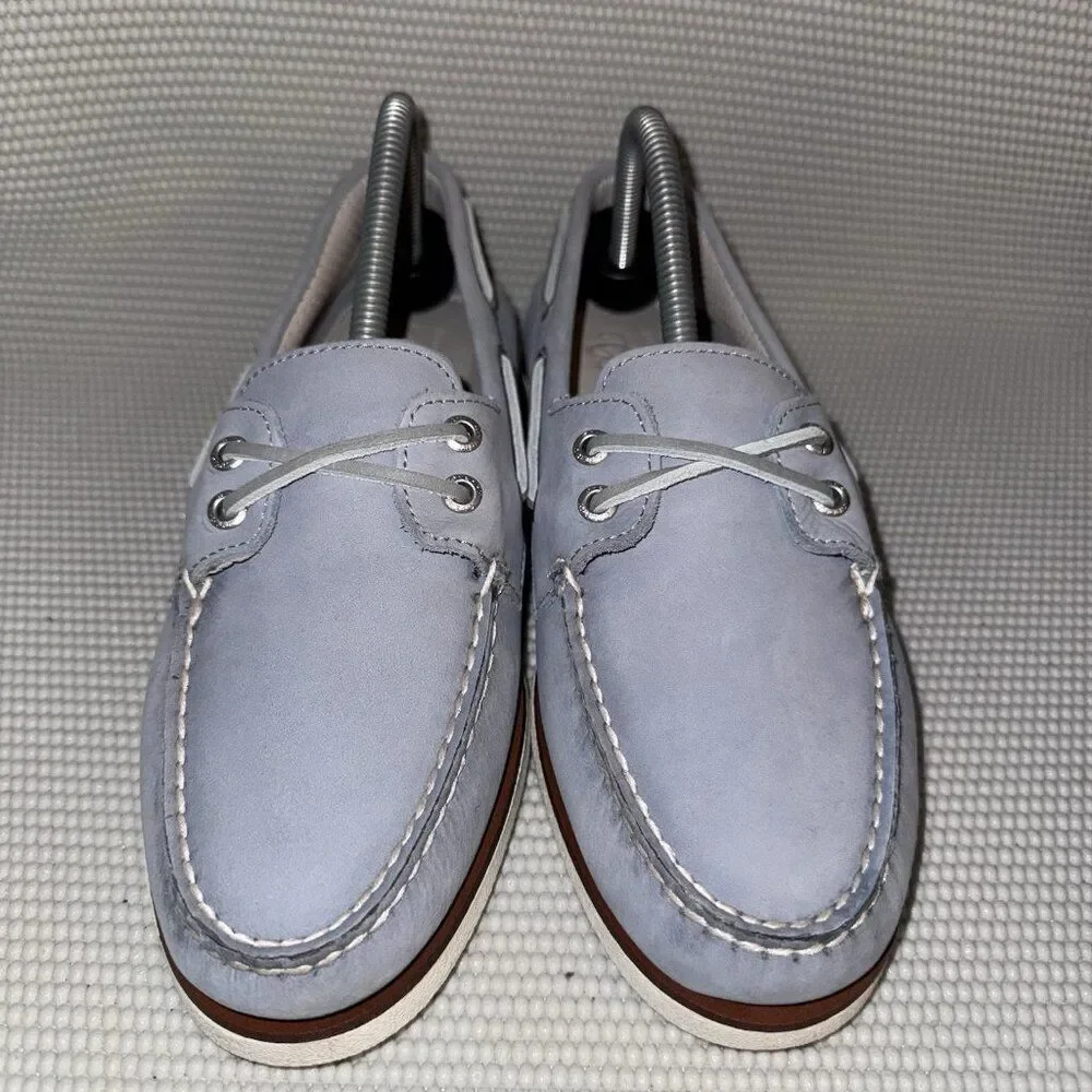Sperry Gold Cup 2-Eye Baby Blue Leather Slip On Boat Shoes Men’s Size 7.5